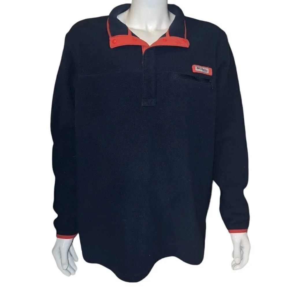 Columbia Men's Blue PFG Fleece Pullover Shirt Reflective Logo Extra Large EUC